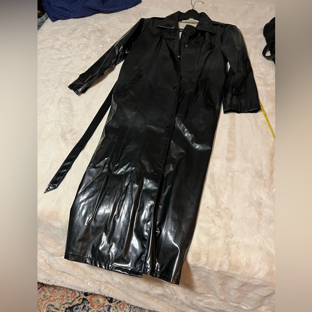 Vintage black full-length vinyl trench coat by Chriztine Foltz